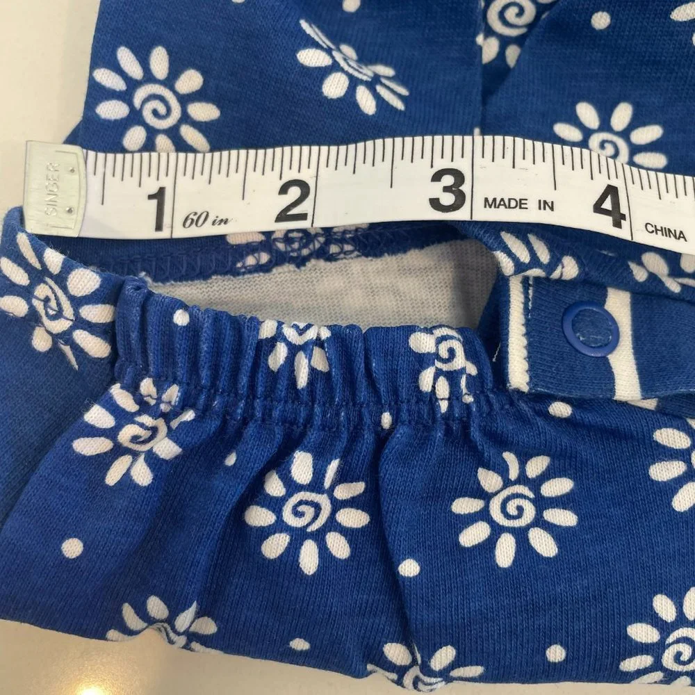 Carters 100% Cotton Floral Romper Onesie Bodysuit Blue White Size 0-3 Months